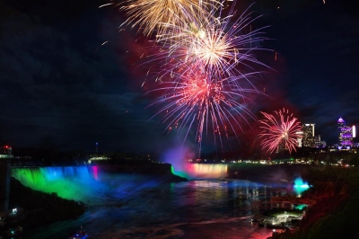 Winter Fireworks Over Niagara Falls
